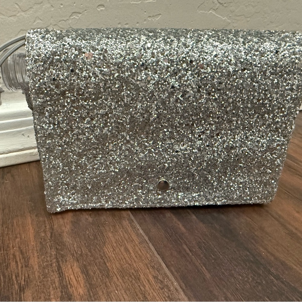 Silver Glitter Clutch with Hidden Clear Flask NWT